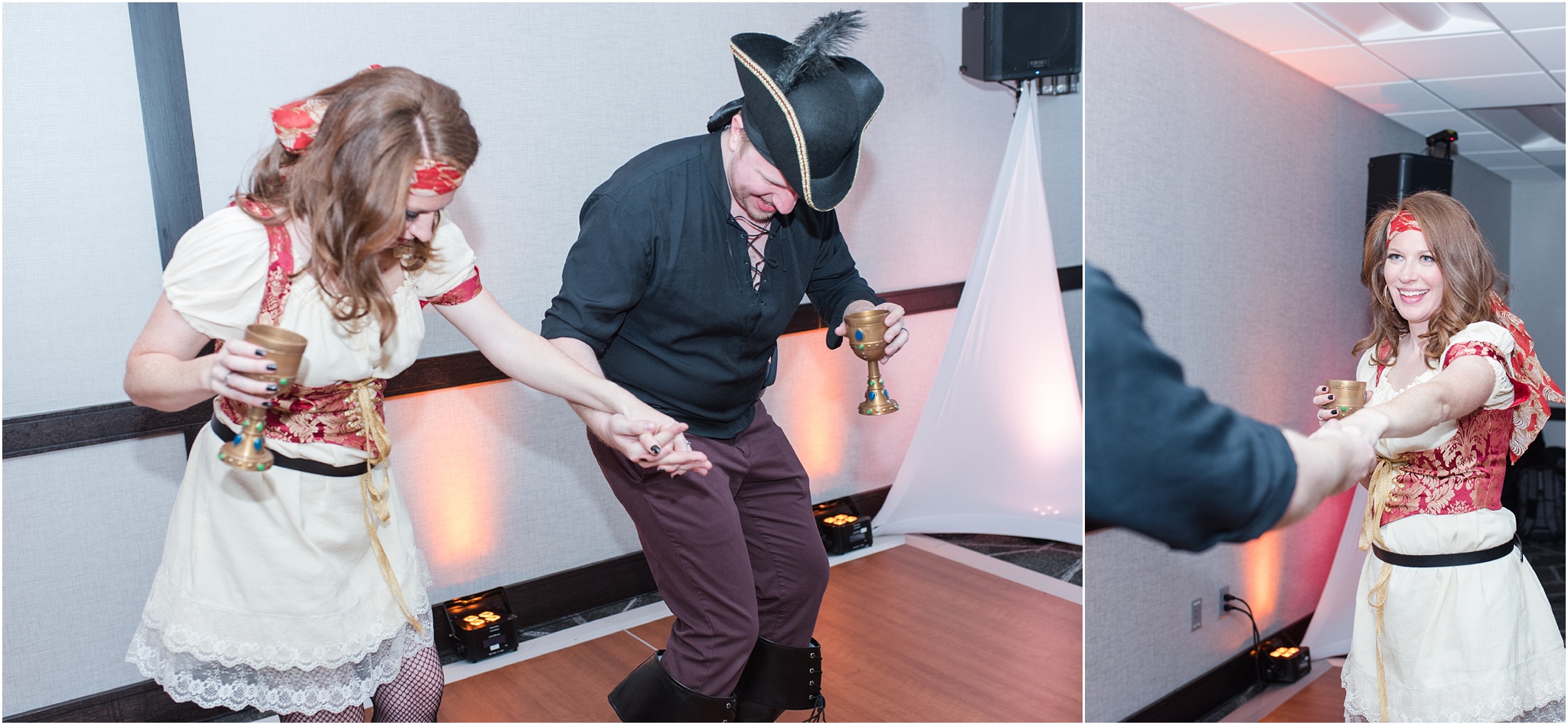 Couple dancing at pirate party 
