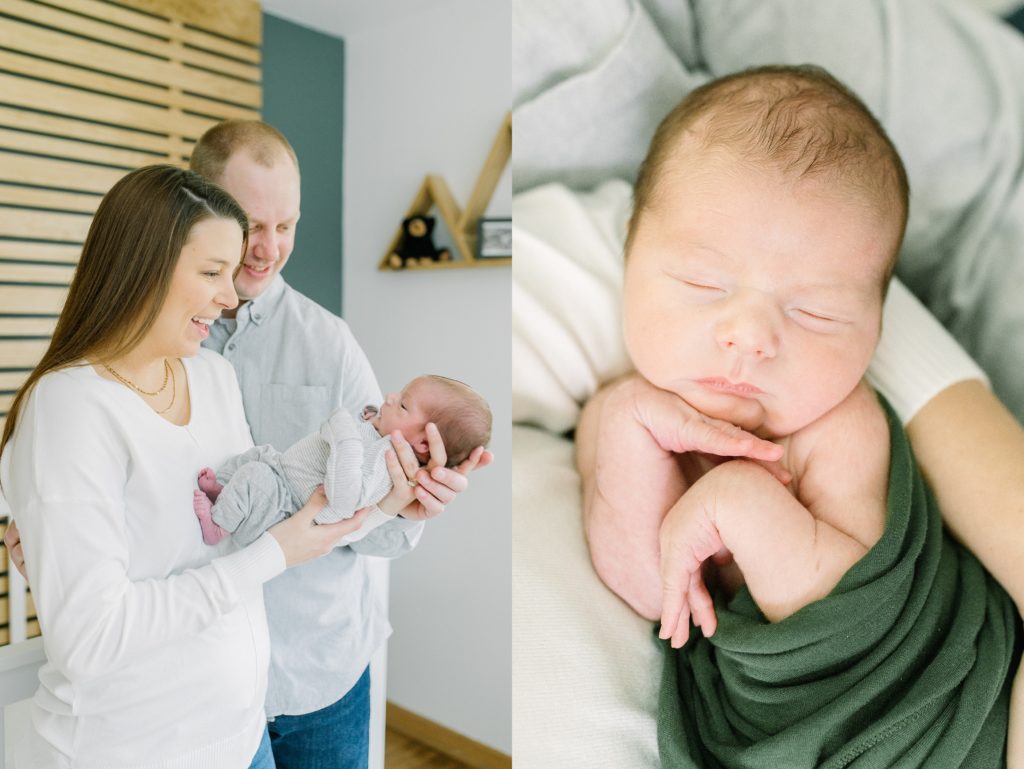 Mom and dad in Lake Country holding newborn at different angles