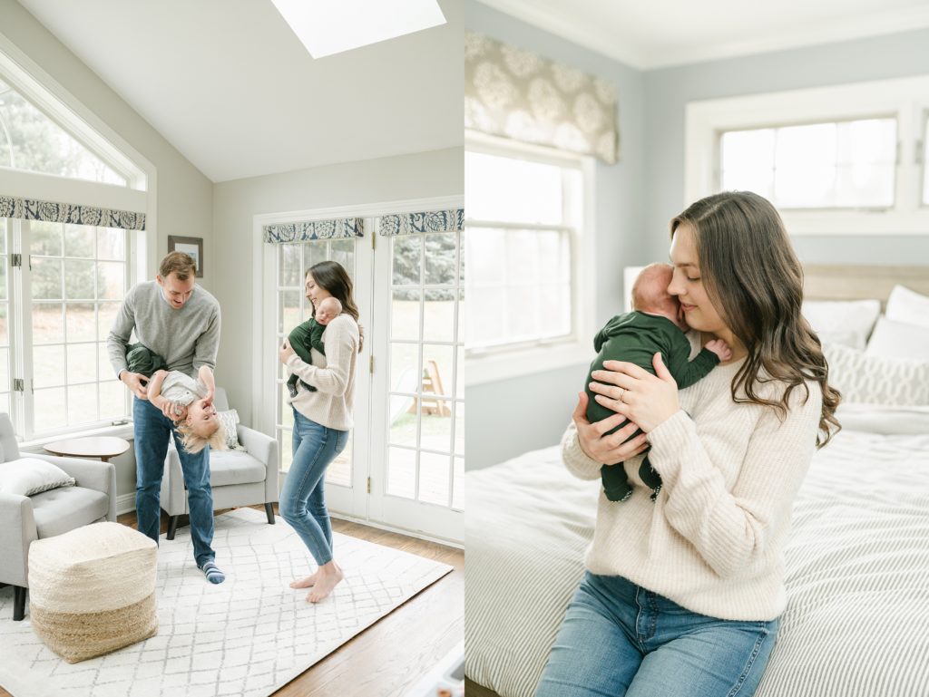 parents holding their children during a milwaukee newborn photography session