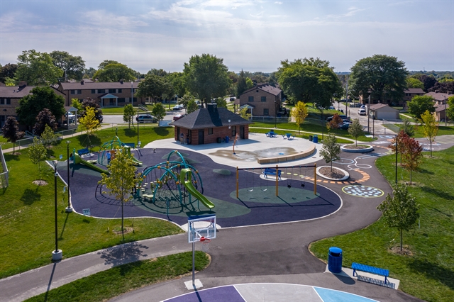 Aerial view of a playground in Milwaukee called Southgate Playfield
