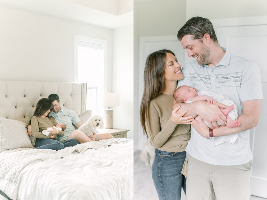 Mom and dad holding baby at wisconsin newborn session