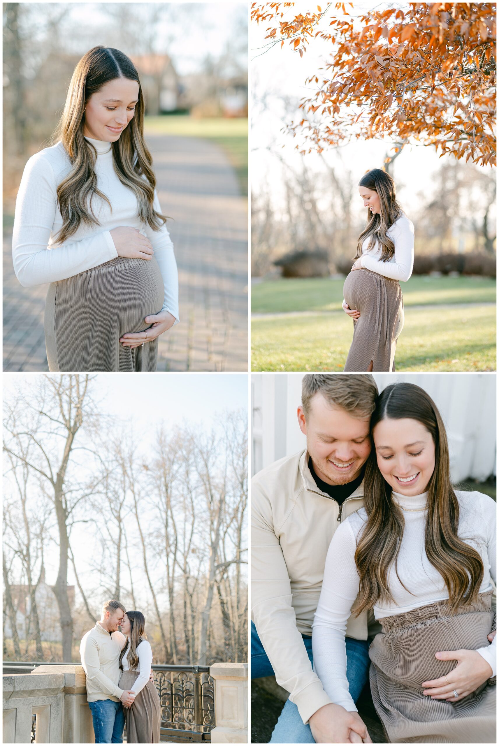 Image collage of a maternity session at Lake Park in Milwaukee, one of my favorite Milwaukee photo locations.