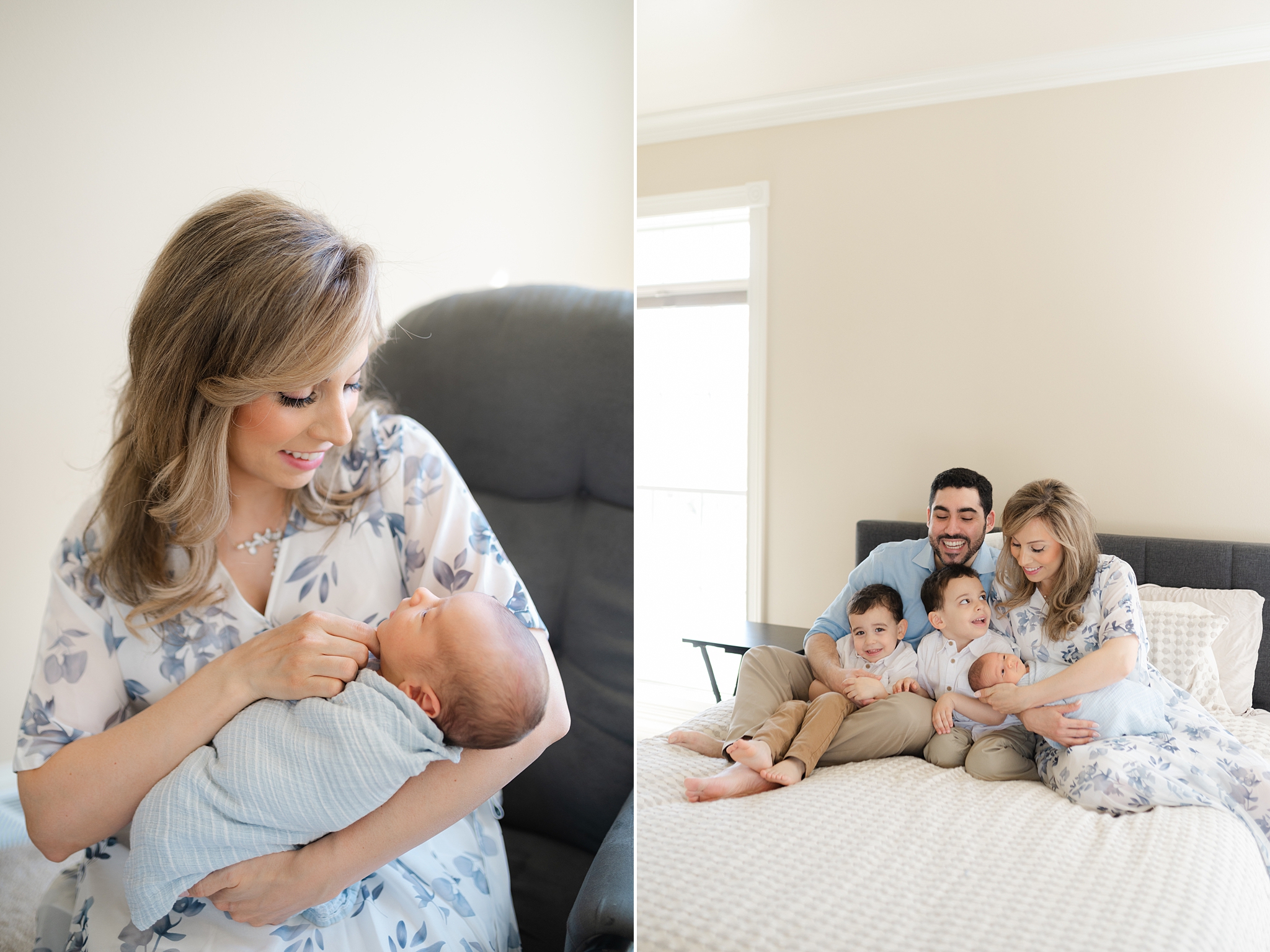 Family holding their newborn son who is swaddled. Images are taken by a Waukesha Newborn photographer