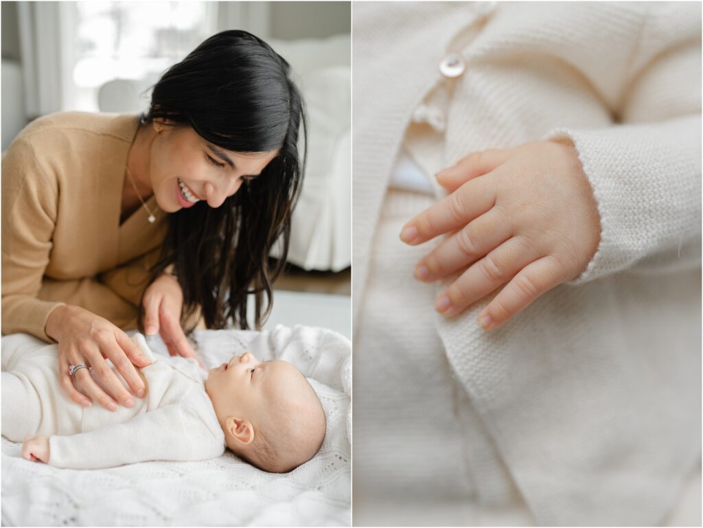 Mom gazing at her 8-week old baby in Milwaukee, Wisconsin