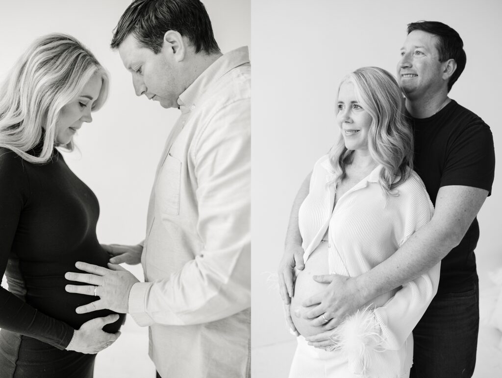 Black and white images of expecting parents