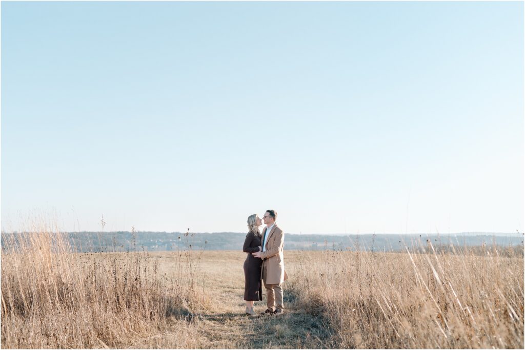 Wide shot of expecting mom and dad in Waukesha, Wisconsin