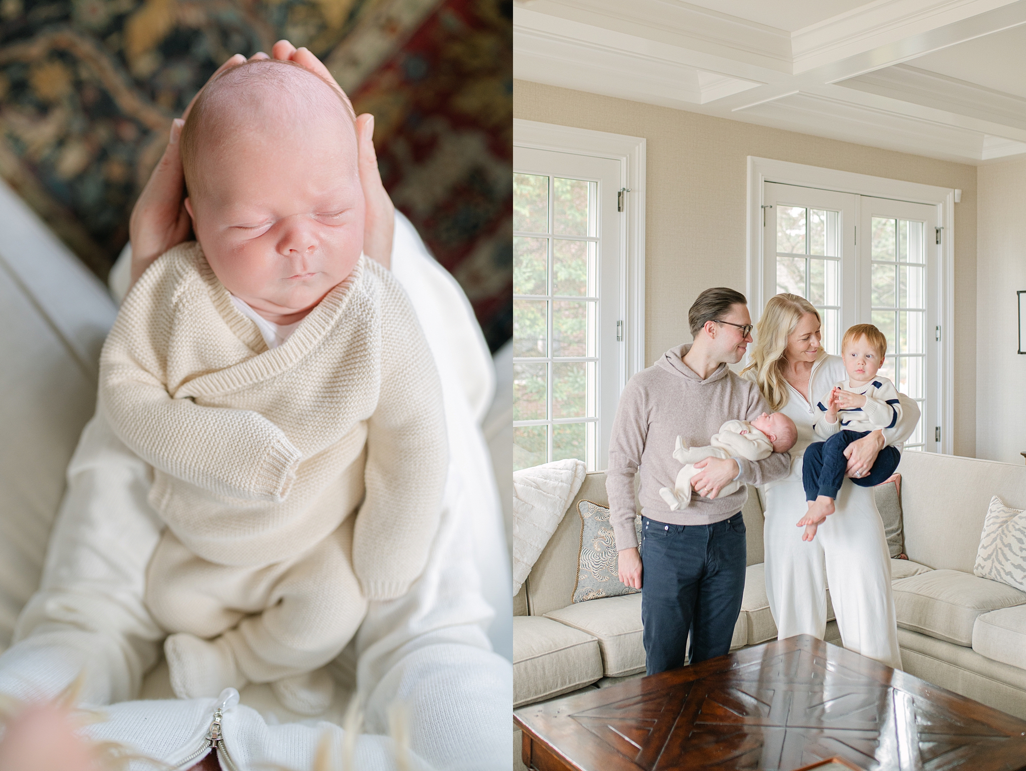 Pulled back family photo and close up newborn photo