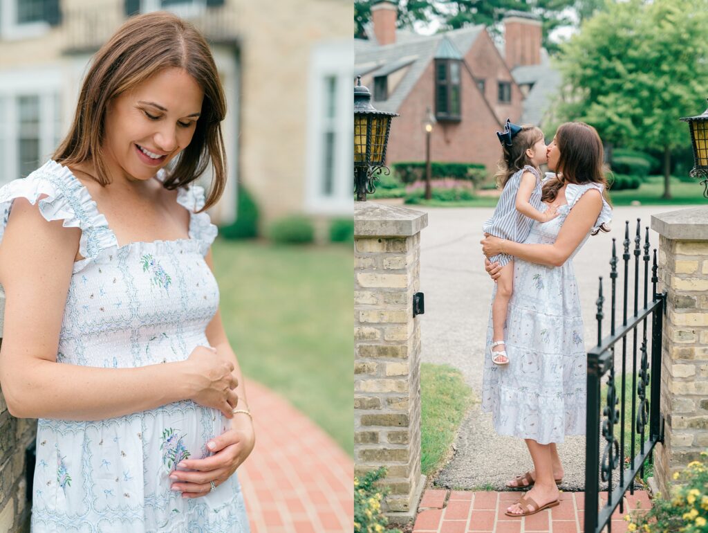 Expecting mom and daughter outside their home in Milwaukee