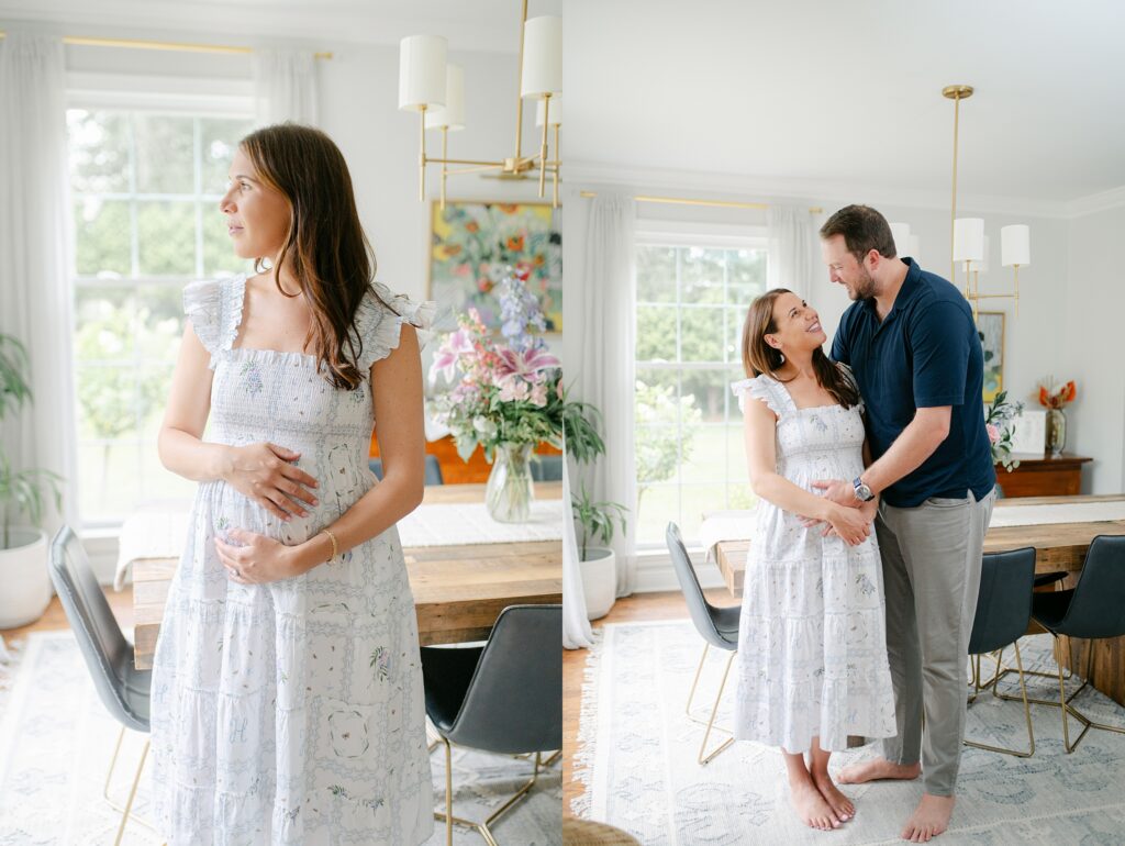 In-home maternity session in Milwaukee in the dining room